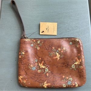 Patricia Nash Cassini Wristlet Floral Map Brown Leather NWT
